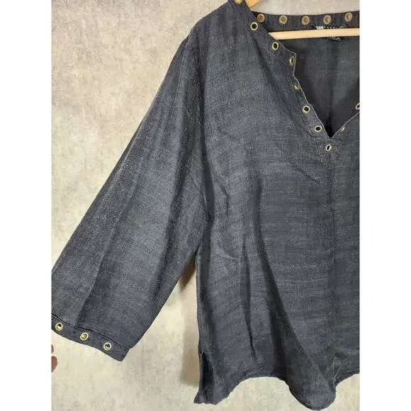 CAROLE LITTLE Black Linen Blend Very Lightweight V-Neck Top SZ 1X - Picture 2 of 8